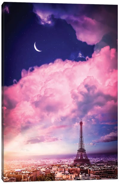 Romantic Paris Eiffel Tower And Pink Clouds Canvas Art Print - Paris Photography
