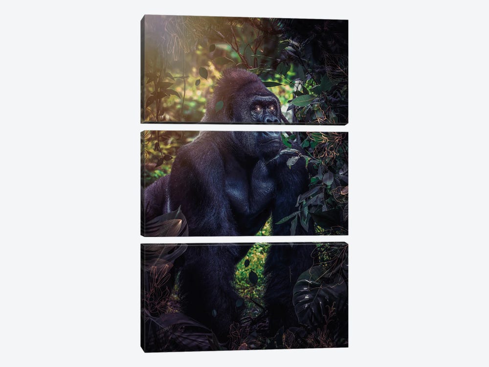 Silverback Gorilla In The Jungle by GEN Z 3-piece Canvas Art