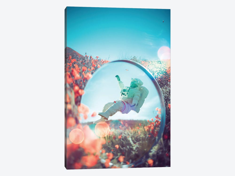 Astronaut In The Mirror And Flowers by GEN Z 1-piece Canvas Print