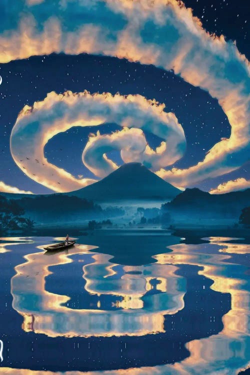 Magic Spiral Clouds Water Reflection