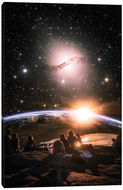 Friendship Sitting On A Rock And Admiring Space View Canvas Art Print - GEN Z
