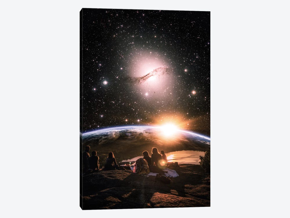 Friendship Sitting On A Rock And Admiring Space View by GEN Z 1-piece Canvas Wall Art