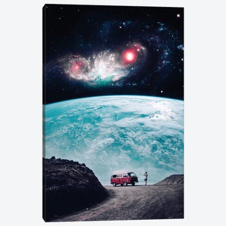 Red Van Travel In Front Of Planet Earth Canvas Print #GEZ424} by GEN Z Art Print