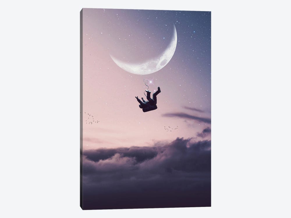 Astronaut Falling On Pink Clouds And Crescent Moon by GEN Z 1-piece Canvas Artwork