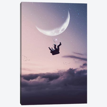 Astronaut Falling On Pink Clouds And Crescent Moon Canvas Print #GEZ426} by GEN Z Canvas Art Print