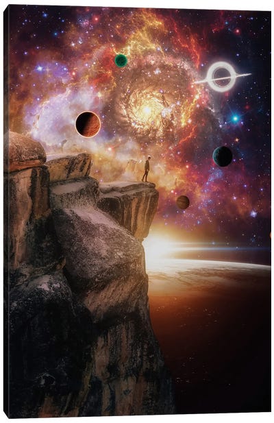 On Top Of The Cliff And Ballet Of Planets Canvas Art Print - Adventure Art