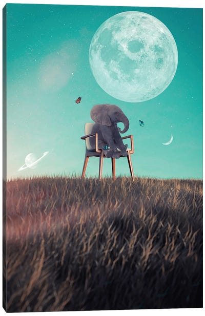 Baby Elephant And The Three Moons Canvas Art Print - GEN Z