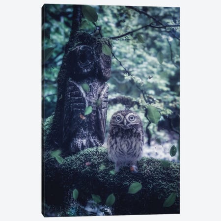 Baby Owl And Wood Totem In Forest Canvas Print #GEZ42} by GEN Z Canvas Art Print