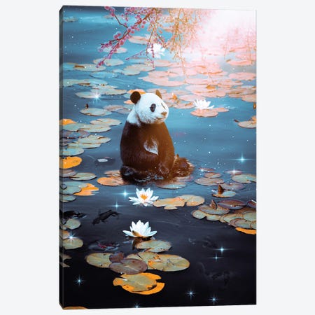 Baby Panda Floating On Water Lilies Canvas Print #GEZ430} by GEN Z Art Print