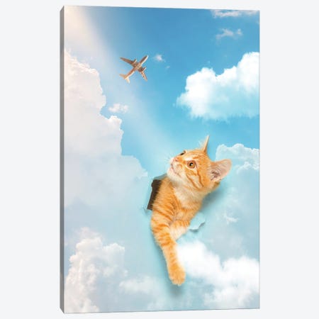 Kitten Piercing The Blue Sky Clouds Canvas Print #GEZ431} by GEN Z Canvas Print