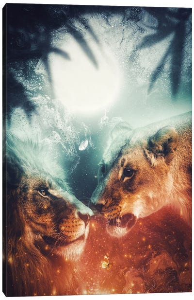Couple Of Lion In The Jungle Passion Canvas Art Print - Jungles
