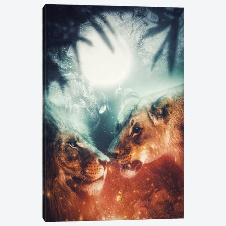 Couple Of Lion In The Jungle Passion Canvas Print #GEZ432} by GEN Z Canvas Print