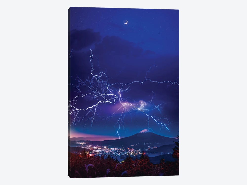 Tokyo Japan Mount Fuji Under A Lightning Storm by GEN Z 1-piece Canvas Artwork
