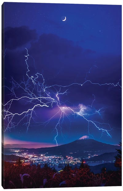 Tokyo Japan Mount Fuji Under A Lightning Storm Canvas Art Print - Indigo Art