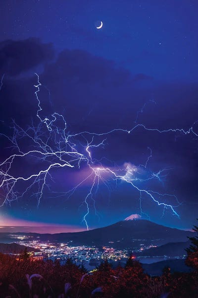 Tokyo Japan Mount Fuji Under A Lightning Storm