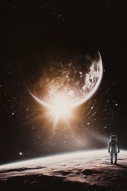 Astronaut In A Space Odyssey On New Moon