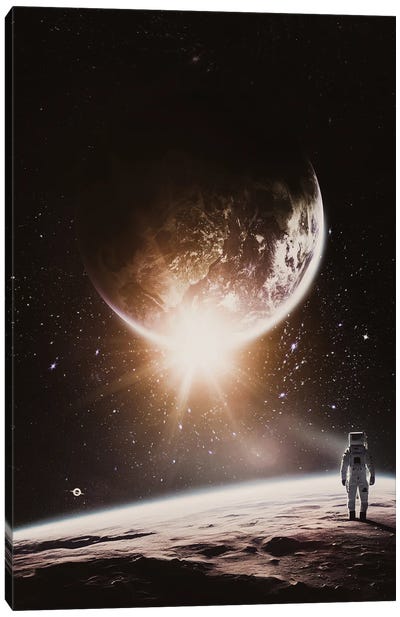 Astronaut In A Space Odyssey On New Moon Canvas Art Print - Exploration Art