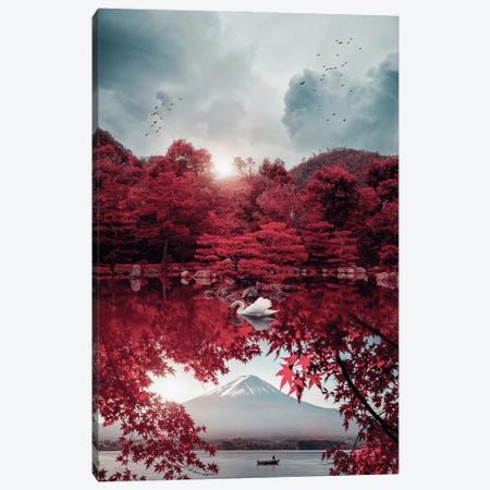 Japan Mount Fuji And Beautiful White Swan Canvas Print #GEZ437} by GEN Z Canvas Wall Art