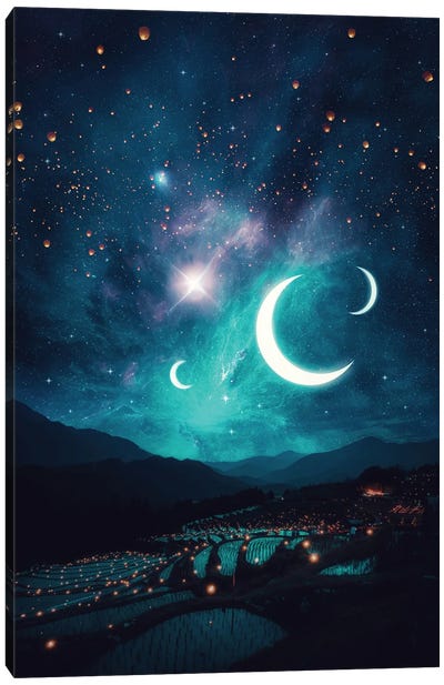 Three Crescent Moons In Japan Night Canvas Art Print - GEN Z