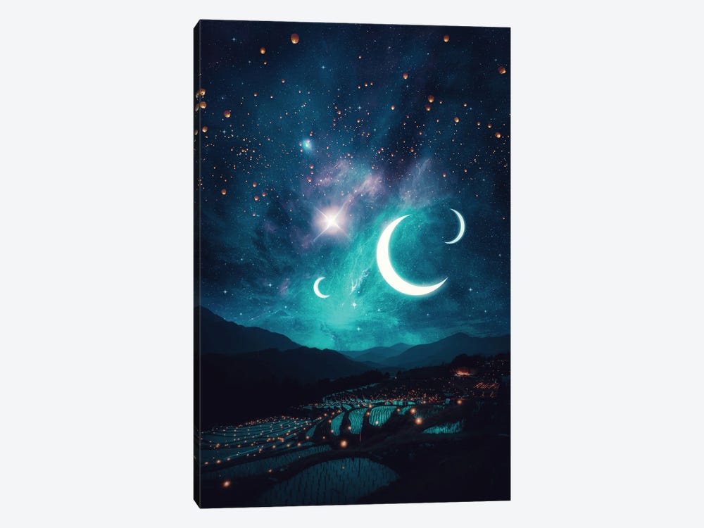 Three Crescent Moons In Japan Night by GEN Z 1-piece Canvas Print