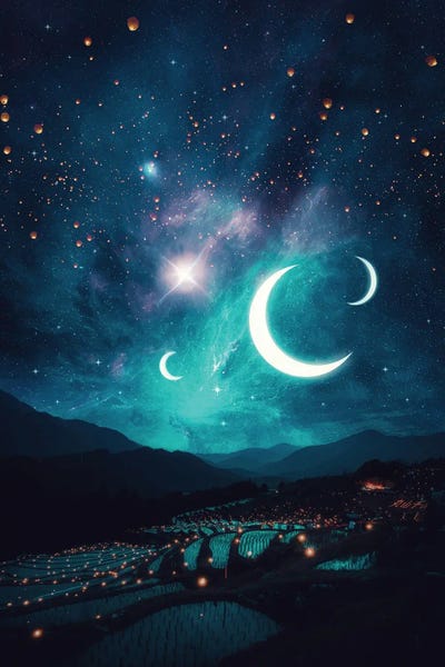 Night Sky: Three Crescent Moons In Japan Night by GEN Z