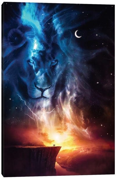 Spirit Of Animal Totem Lion Canvas Art Print - Fire & Ice