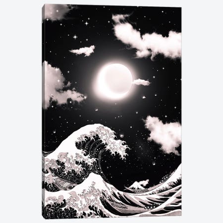The Great Wave Of Kanagawa Black And White And Moons Eclipse Canvas Print #GEZ440} by GEN Z Canvas Artwork