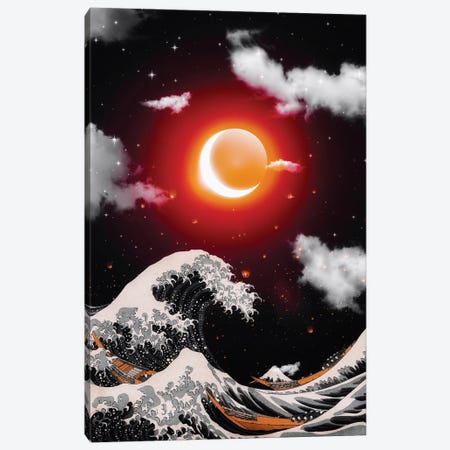 The Great Wave Of Kanagawa And Red Sun With Moon Eclipse Canvas Print #GEZ441} by GEN Z Canvas Art