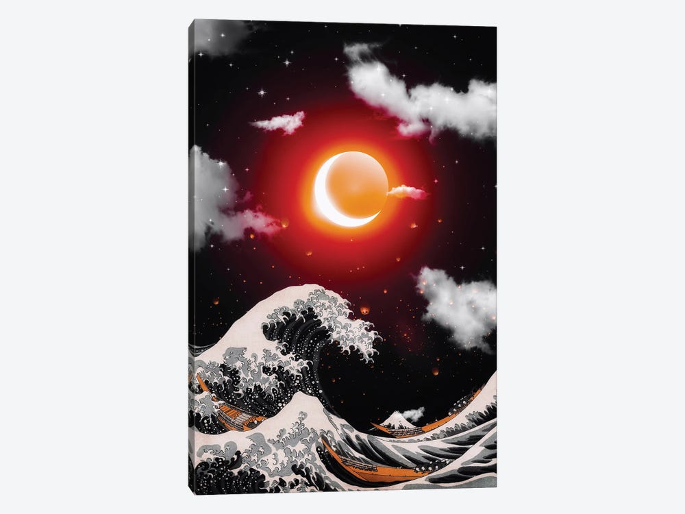 The Great Wave Of Kanagawa And Red Sun With Moon Eclipse by GEN Z 1-piece Canvas Art Print