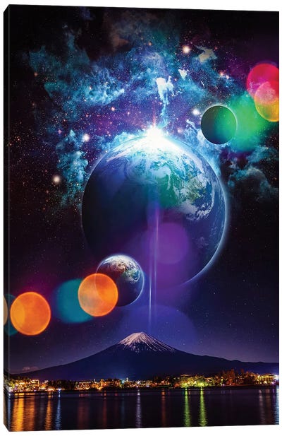 Mount Fuji Japan And Planets In The Night Sky Canvas Art Print - GEN Z