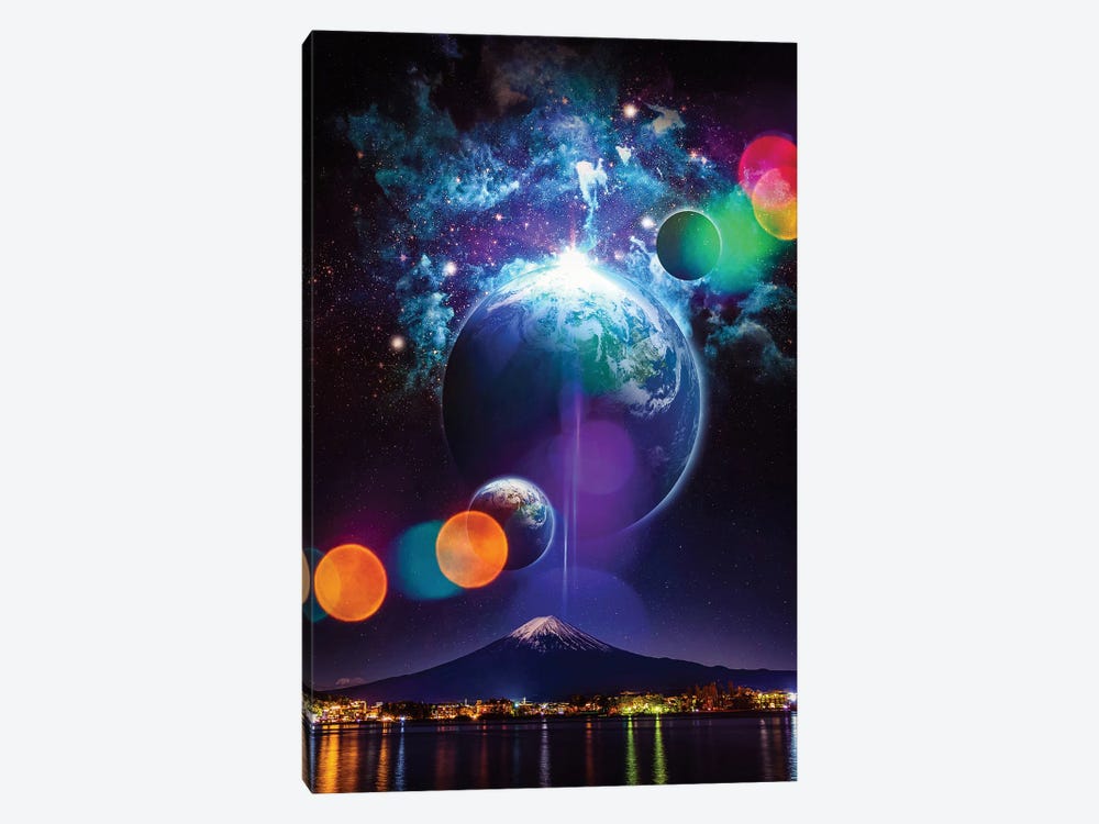 Mount Fuji Japan And Planets In The Night Sky by GEN Z 1-piece Canvas Artwork