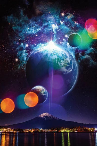 GEN Z: Mount Fuji Japan And Planets In The Night Sky by GEN Z