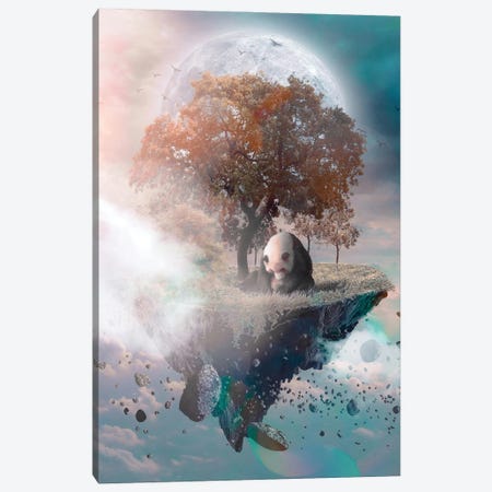 Panda On Floating Rock In Fantasy Sky With Moon Canvas Print #GEZ443} by GEN Z Canvas Wall Art