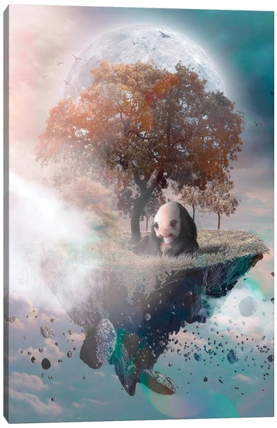 Panda On Floating Rock In Fantasy Sky With Moon Canvas Art Print - GEN Z