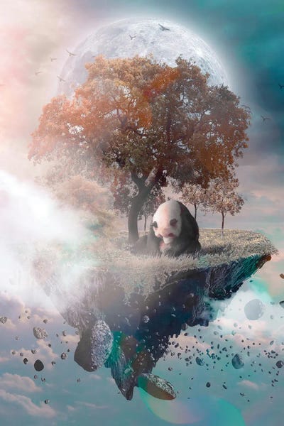 GEN Z: Panda On Floating Rock In Fantasy Sky With Moon by GEN Z