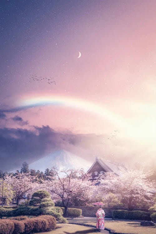 Japanese Woman In Front Of Mount Fuji