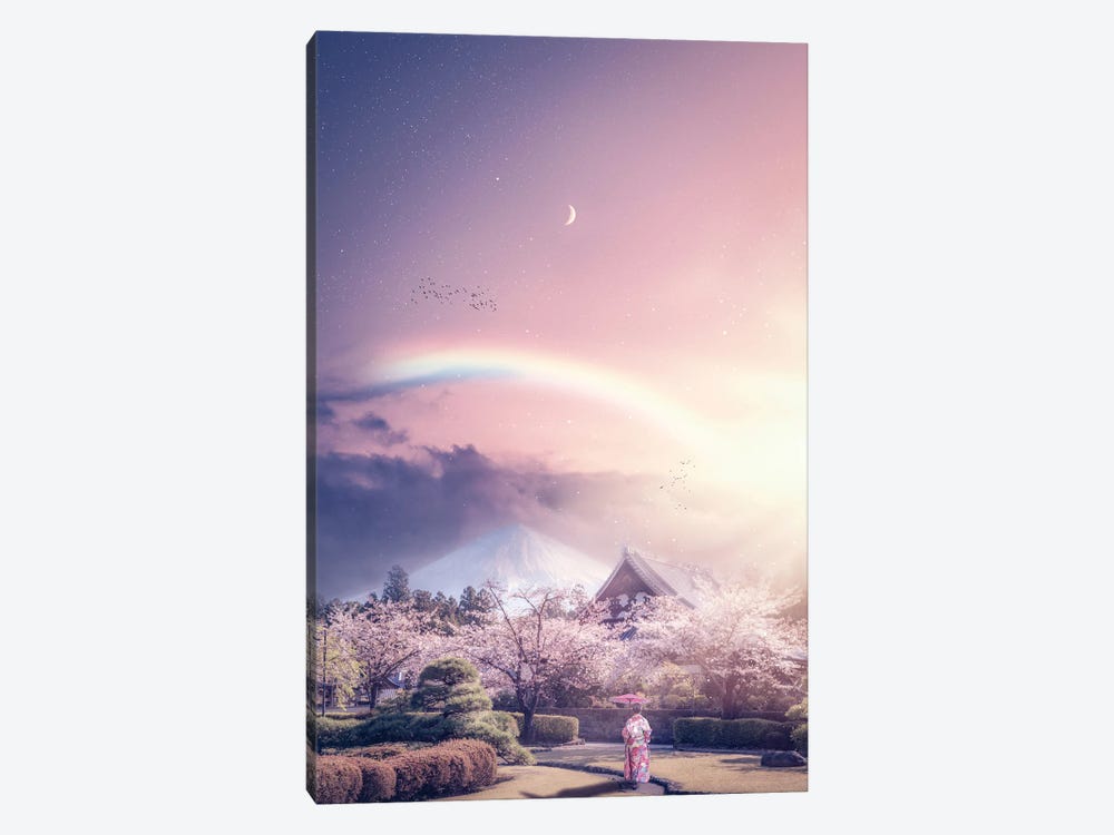 Japanese Woman In Front Of Mount Fuji by GEN Z 1-piece Canvas Print