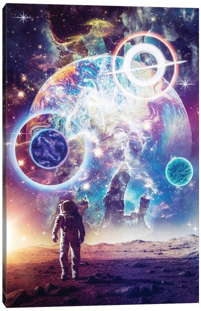 Astronaut And Psychedelic Space Canvas Art Print - Going Solo