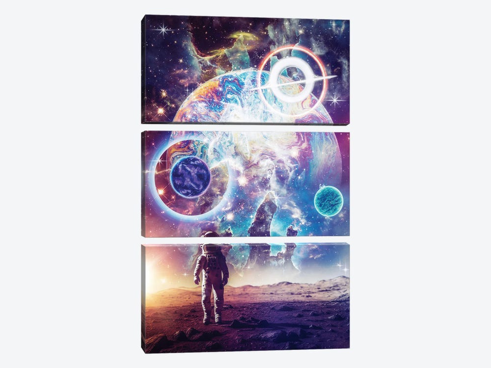 Astronaut And Psychedelic Space by GEN Z 3-piece Canvas Wall Art