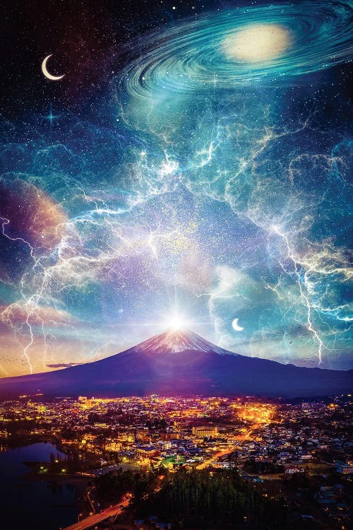 Mount Fuji Space Lightning And Tokyo City Lights