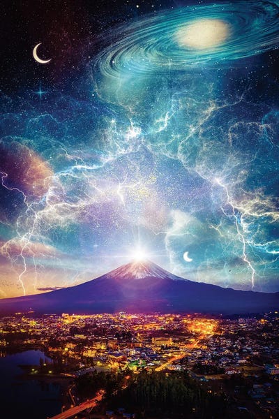 Mount Fuji Space Lightning And Tokyo City Lights