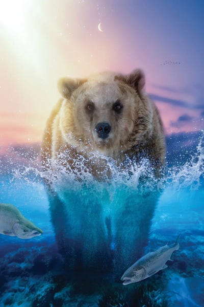 Brown Bear Fishing For Salmon In River by GEN Z acrylic art print