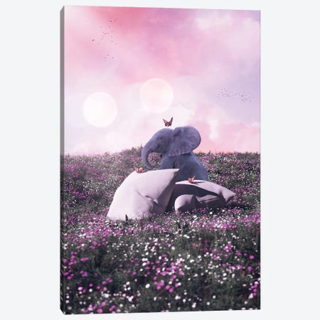 Baby Elephant, Butterflies And Pillows In The Flowers Canvas Print #GEZ450} by GEN Z Canvas Print