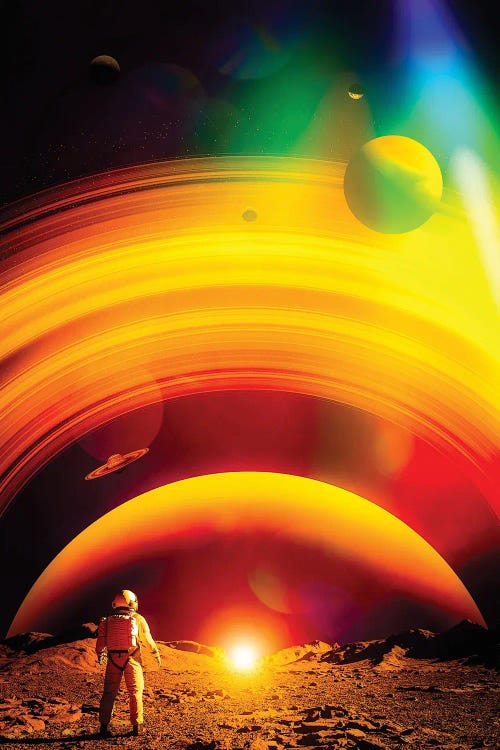 Nasa Astronaut And Orange Ringed Planet by GEN Z wall art