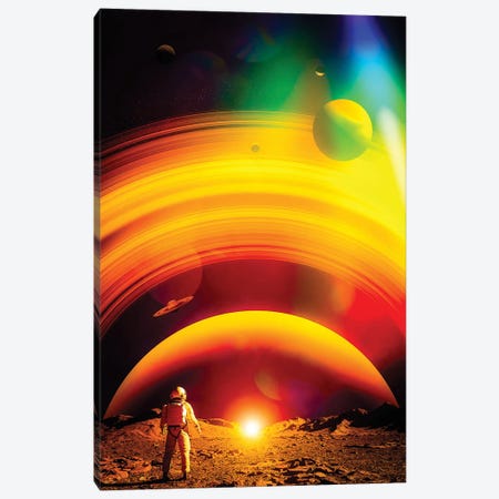 Nasa Astronaut And Orange Ringed Planet Canvas Print #GEZ456} by GEN Z Canvas Artwork