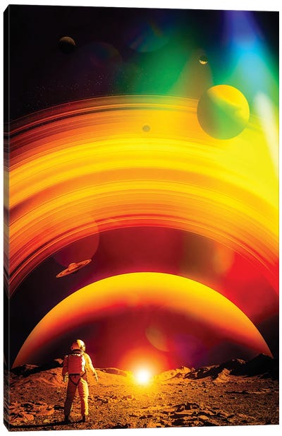 Nasa Astronaut And Orange Ringed Planet Canvas Art Print - Saturn Art