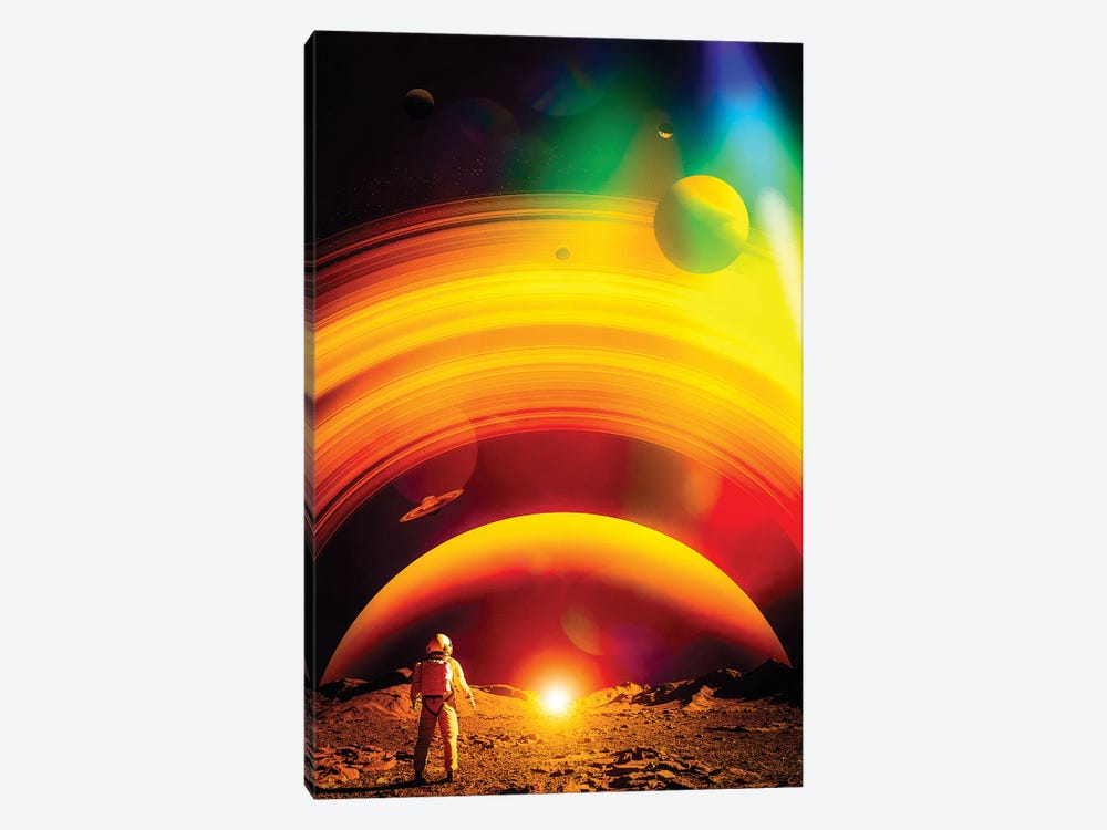 Nasa Astronaut And Orange Ringed Planet by GEN Z 1-piece Canvas Art Print