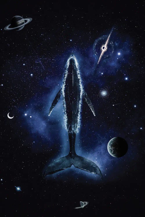 Blue Whale In The Middle Of A Fantasy Spatial Ocean