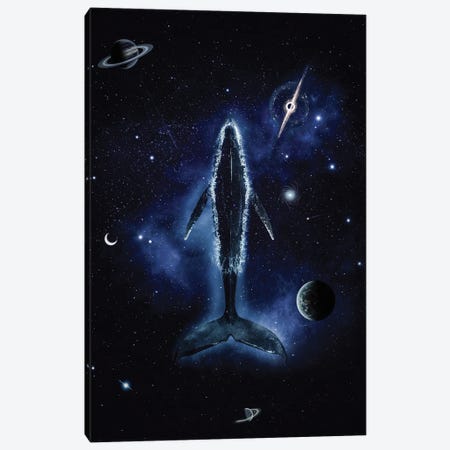 Blue Whale In The Middle Of A Fantasy Spatial Ocean Canvas Print #GEZ459} by GEN Z Canvas Print