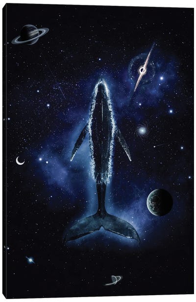 Blue Whale In The Middle Of A Fantasy Spatial Ocean Canvas Art Print - GEN Z